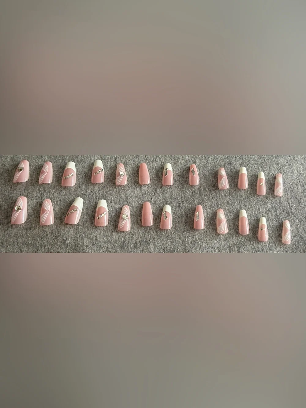 Elegant Pink & White Rhinestone Press-On Nail Set